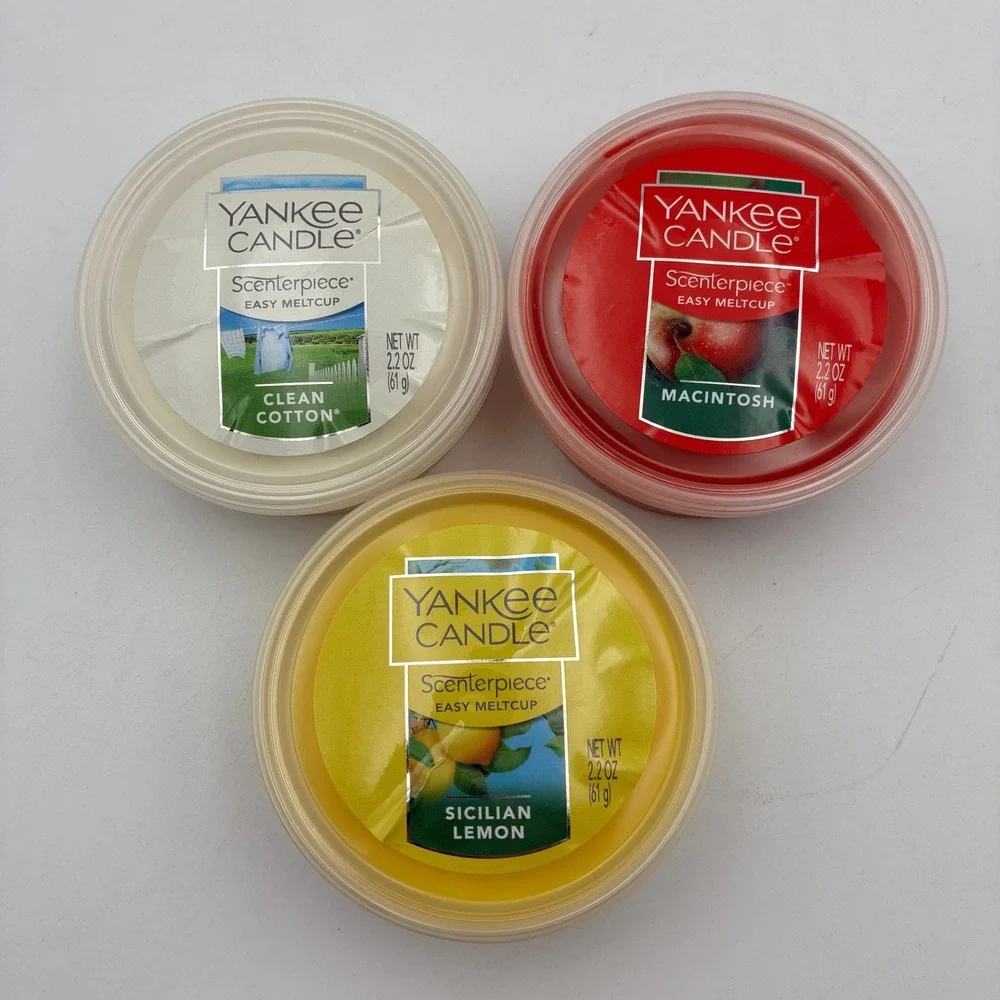 Yankee Candle Scenterpiece Easy MeltCup Lot 3 Clean Cotton Macintosh Lemon 2.2oz